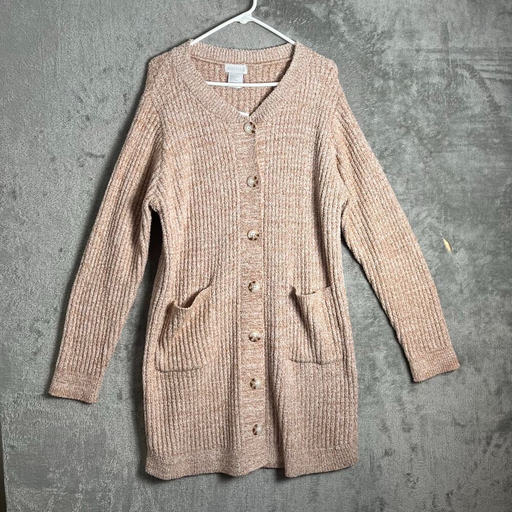 SOFTIES 34' Heather Rib Marshmallow Button Down Cardigan XL‎ Heather Birch New